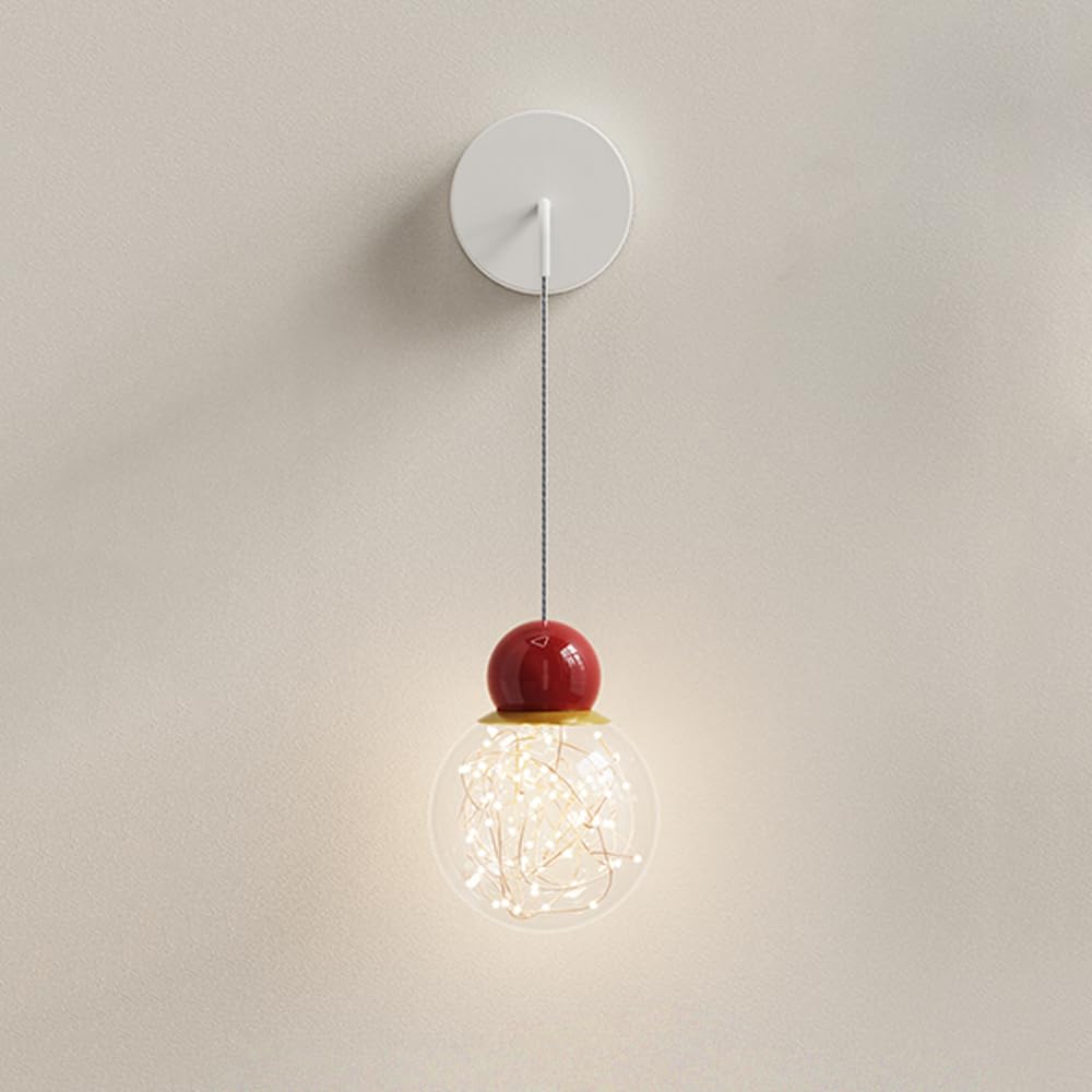 XANAYXWJ Aplique de pared LED Lámpara de noche estilo crema con pantalla acrílica, luz de metal roja de 5 W, apliques de alambre para colgar en interiores elegantes y blancos, altura ajustable (3000 k