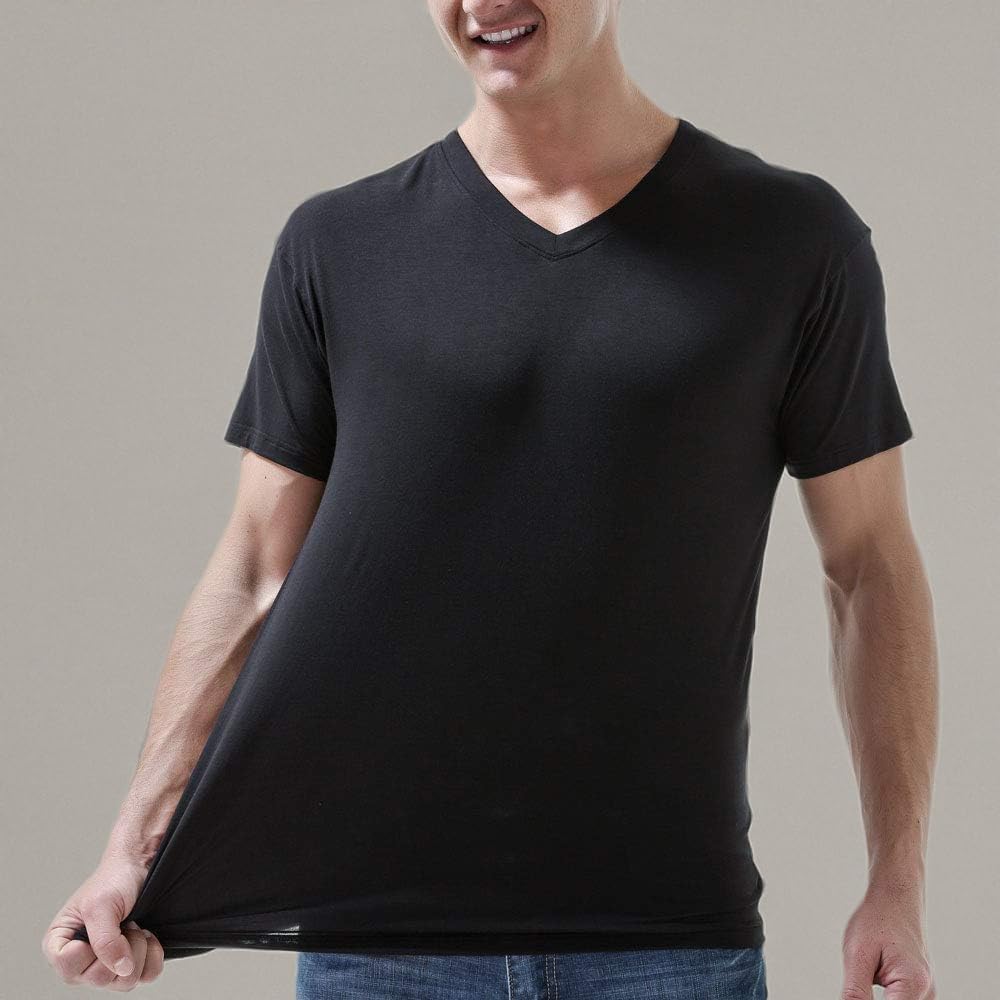 AORGSVI Mens V-Neck T-Shirts Soft Comfy Tees Short Sleeve Modal Stay Tucked Undershirts for Men 3-Pack Multipack - Image 6