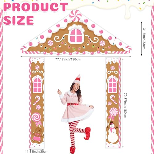 Image of Funrous Door Banner Party Decor Porch Banner Door Sign Set Photo Booth Props Backdrops for Birthday Baby Shower Outdoor Indoor House Porch Decorations (Pink,Gingerbread)