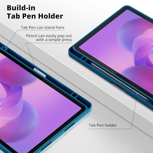 EasyAcc Etui do tabletu Lenovo Idea Tab 11 cali 2025 z uchwytem na długopis TB-336ZU TB-336FU, ultra cienkie z funkcją stojaka Slim PU skórzane etui ochronne (pawie niebieski)