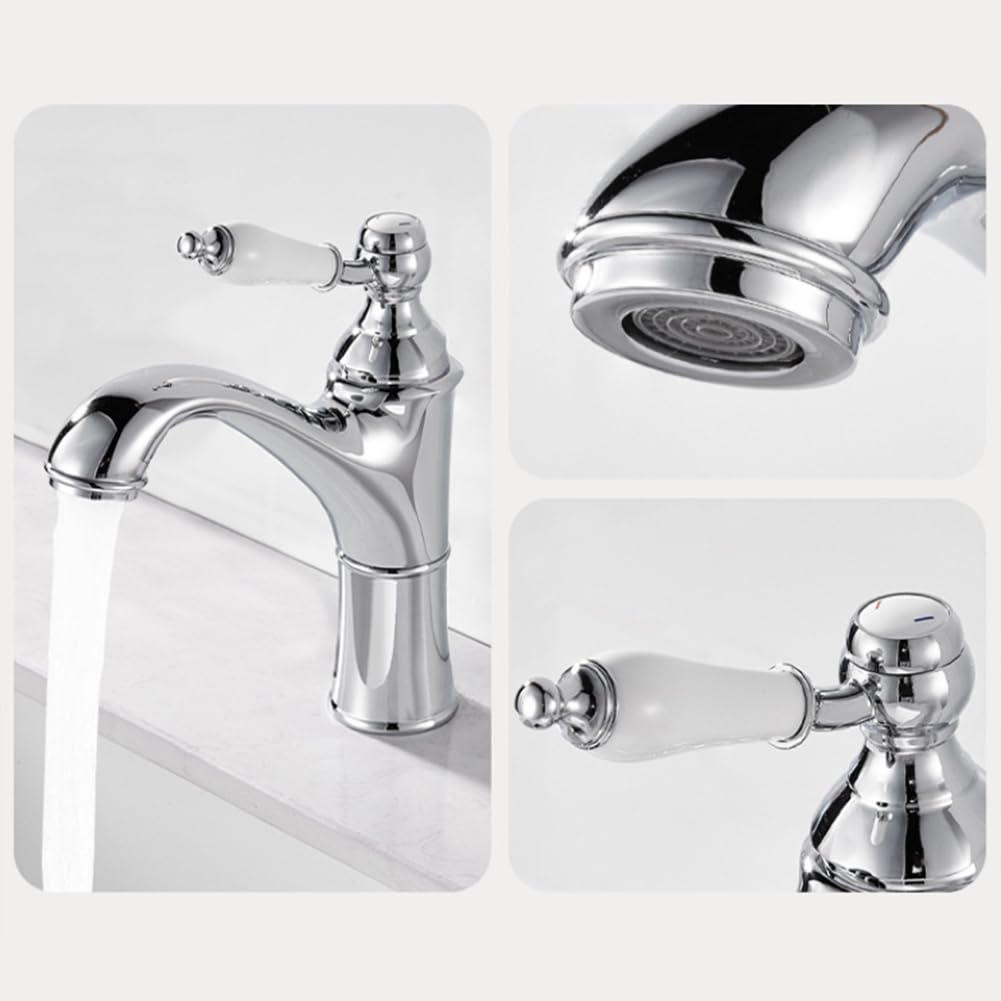 Rubinetto Lavabo Rubinetto Bagno, Stile Anticato Vintage Ottone Monocomando Miscelatore Bagno, Miscelatore Lavabo, Cromo, Argento