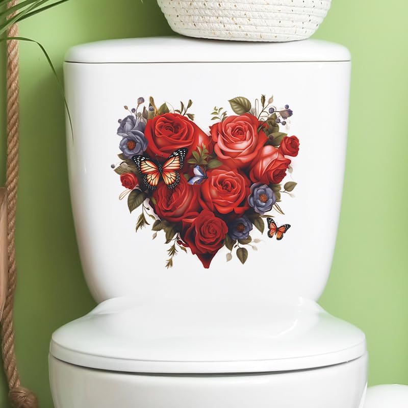 Miniatura 2 de mdgfge Adhesivo de inodoro para el día de San Valentín, diseño de corazón rojo, rosa, impermeable, tapa de inodoro, para decoración de pared de baño