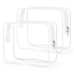 Wedama Clear Toiletry Bag, Cosmetic Bags 2 Pack with Zipper Carry on Airline Airport Travel Accessories, PVC Makeup Bags for Travel, Clear Travel Bags for Women and Men-White