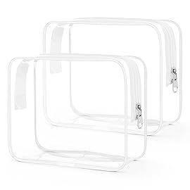 Wedama Clear Toiletry Bag, Cosmetic Bags 2 Pack with Zipper Carry on Airline Airport Travel Accessories, PVC Makeup Bags for Travel, Clear Travel Bags for Women and Men-White