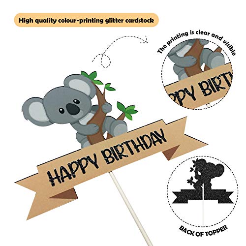 Glitter Koala Happy Birthday Cake Topper, Koala Theme Birthday Cake Decor, Koala Bear Birthday Party, Baby Koala Party, Zoo Jungle Animal Party Supplies #TOP2