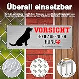 Yezirzax Vorsicht Freilaufender Hund, 2 Stück 25x10cm Achtung Hund Schild, Vorsicht Bissiger Hund Schild Warnschild Hund Aluminium mit Selbstklebend und Vorgebohrten Löchern