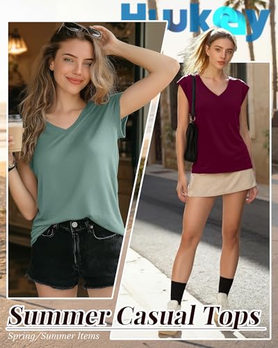 Image of Huukeay 3 Pack Women's V Neck Cap Sleeve T Shirts
