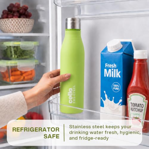 Image of CELLO Gem Stainless Steel Water Bottle for Daily Use 900 ml Green | Easy to Carry & Clean, Rust Proof Leak Proof Freezer & Fridge Safe Single Wall Steel Water Bottle for School Kids, Travel & Office