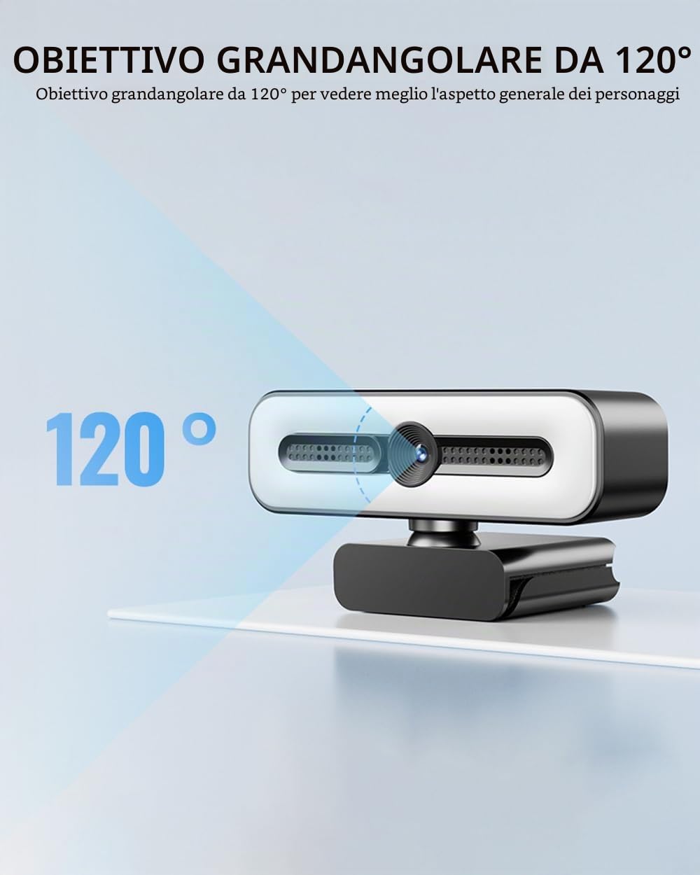 Webcam 4K UHD Ring Light per PC, webcam 1080P 60FPS con doppio microfono AI con cancellazione del rumore, correzione automatica della luce, copertura della privacy, FOV 73°, autofocus PDAF, copertura