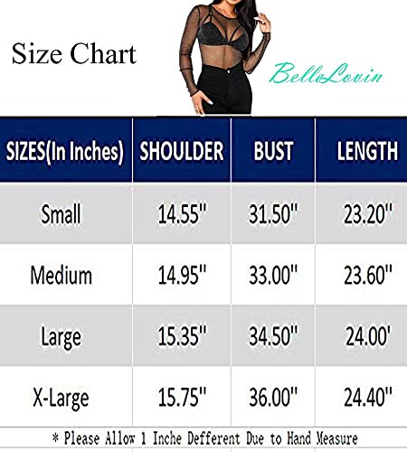 Bellelovin Women's Sheer Mesh Tops Long Sleeve Glitter Sexy Tops See Through Blouses (Purple, Medium) #TOP4