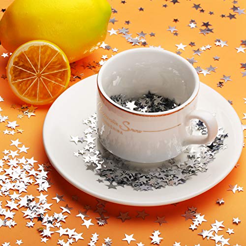 Image of Hestya 60g Star Confetti Glitter Table Confetti Metallic Foil Stars for Party Wedding Festival Decorations(Silver,10mm and 6mm)