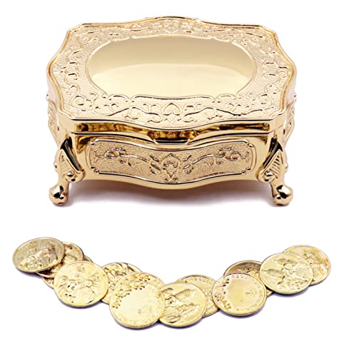 JOICE GIFT Gold Footed Wedding Arras Box with Coins Set 3.5 in