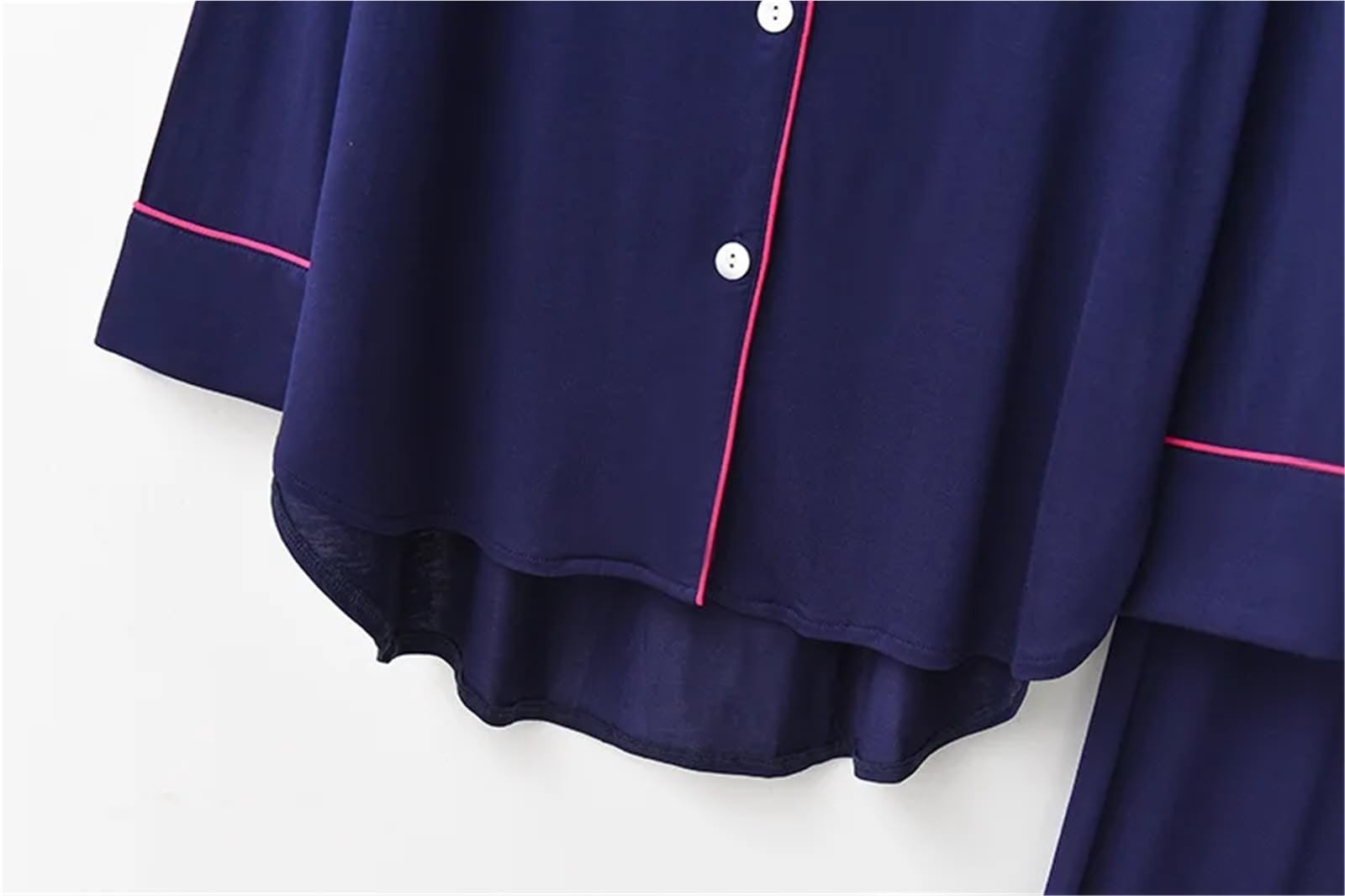 Pijamas para Mujer Conjuntos de Pijamas de Manga Larga for Mujer, Traje Liso Holgado, Transpirable y Suave, Ropa de casa cómoda(Dark Blue,M)