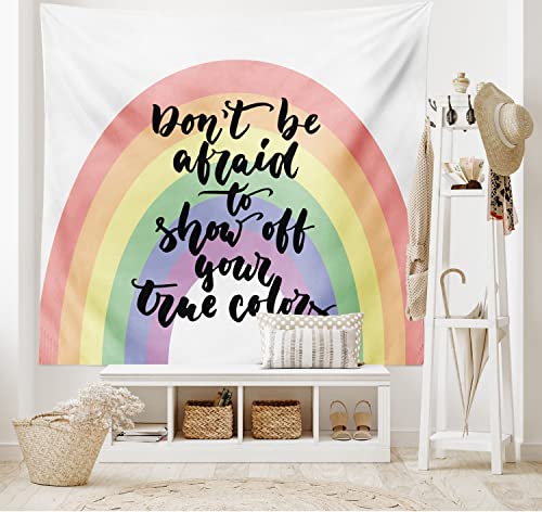Lunarable Pride Tapestry, Lgbt Calligraphy Don't Be Afraid To Show Off Your True Colors Message With Rainbow, Fabric Wall Hanging Decor For Bedroom Living Room Dorm, 23" X 28", Multicolor #TOP1
