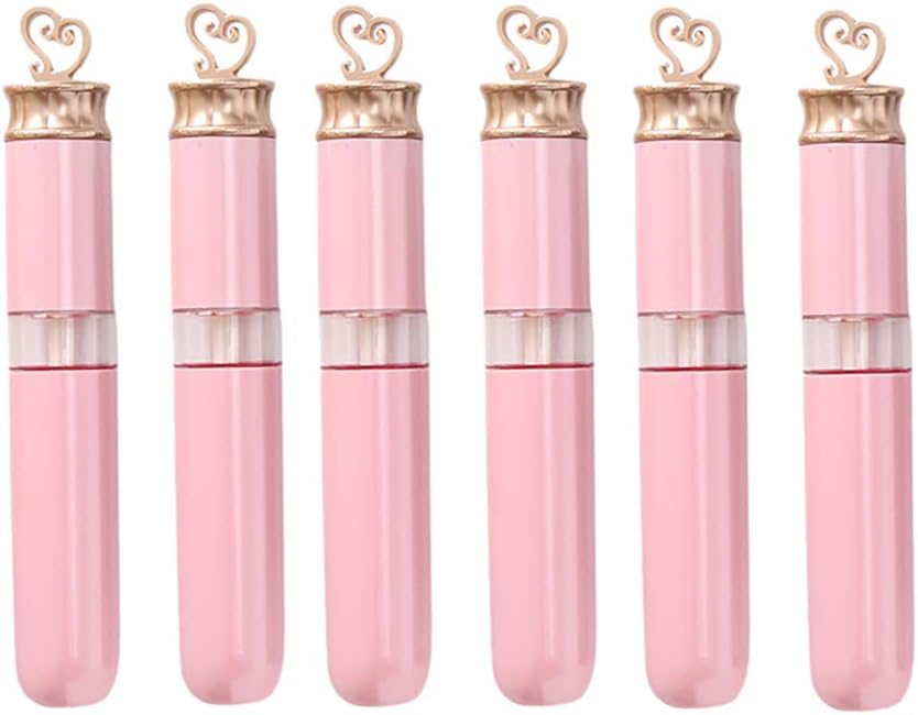 GSHLLO 6 Pcs 7ml Pink Empty Refillable Lip Gloss Tubes Lip Balm Bottles Vials Containers with Lip Brush for Women Girls