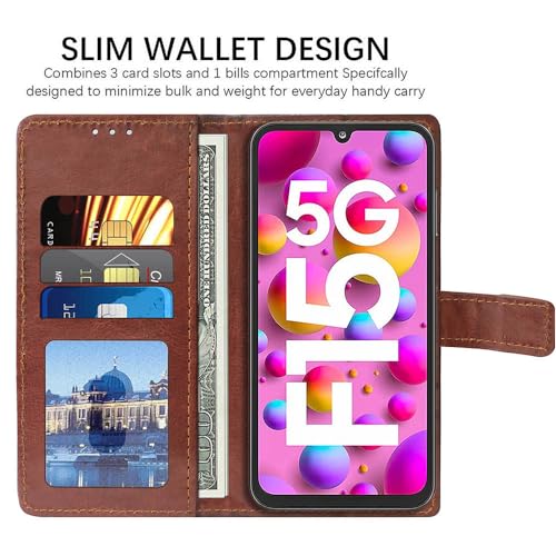 Image of amazon basics Flip Leather Mobile Cover (Soft & Flexible Back case) for Samsung Galaxy F15 5G / M15 5G (Brown)