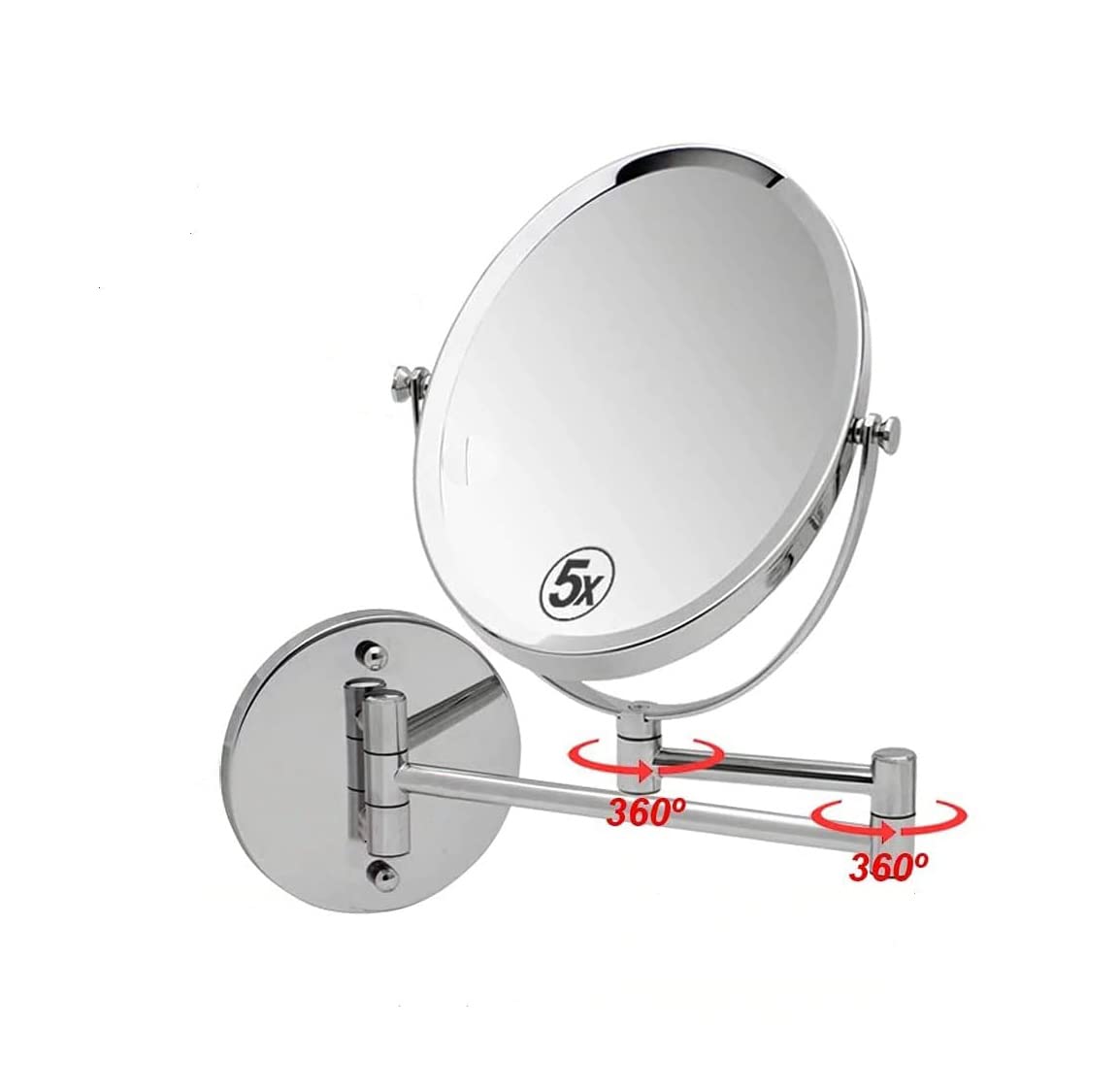Wall Mounted Makeup Mirror Double Sided 5X Magnification 360° Swivel Extendable Cosmetic Vanity Mirror for Bathroom Hotels-8 inches