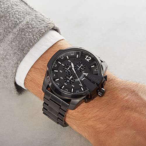 Diesel Herren Mega Chief Chronograph, 59 mm Gehäusegröße, Edelstahluhr
