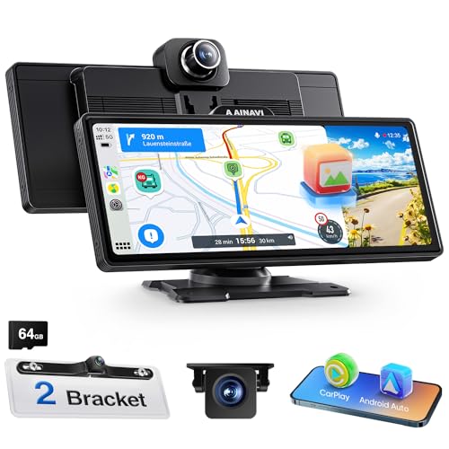 10.26'' Wireless Apple Carplay and Android Auto, Portable Car Stereo with 4K Dash Cam, 1080P Backup Camera, Drivemate Carplay Screen with Bluetooth/Navigation/MirrorLink (4K BT Audio(Speaker Ultra))