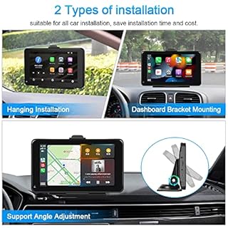 Podofo Autoradio Portatile con Wireless Carplay Android Auto 7" Monitor Touch Screen Auto Stereo Radio con Bluetooth, Trasmissione FM, Airplay, Collegamento a Specchio 7V-32V