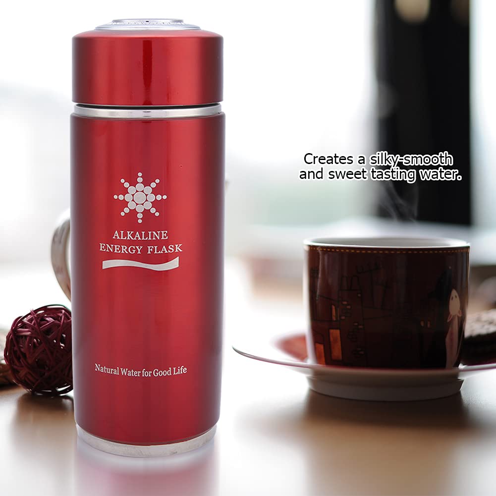 Bouteille alcaline Nano Bouteille d'énergie Acier inoxydable Bouteille d'eau alcaline portable Nano Balance Bio Energy Lonizer Cup Piston (argent) (rouge)