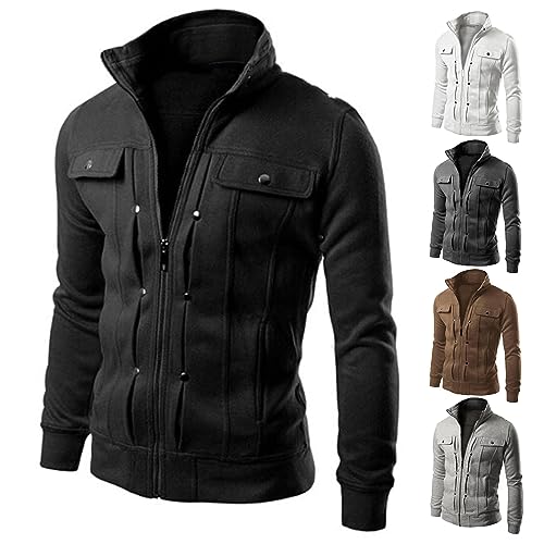 evzosrz Mens Zip Up Jackets Sweatshirts Fashion Casual Slim Fit Faux Leather Bombers Warm Fall Winter Motorcycle Lapel Coats2