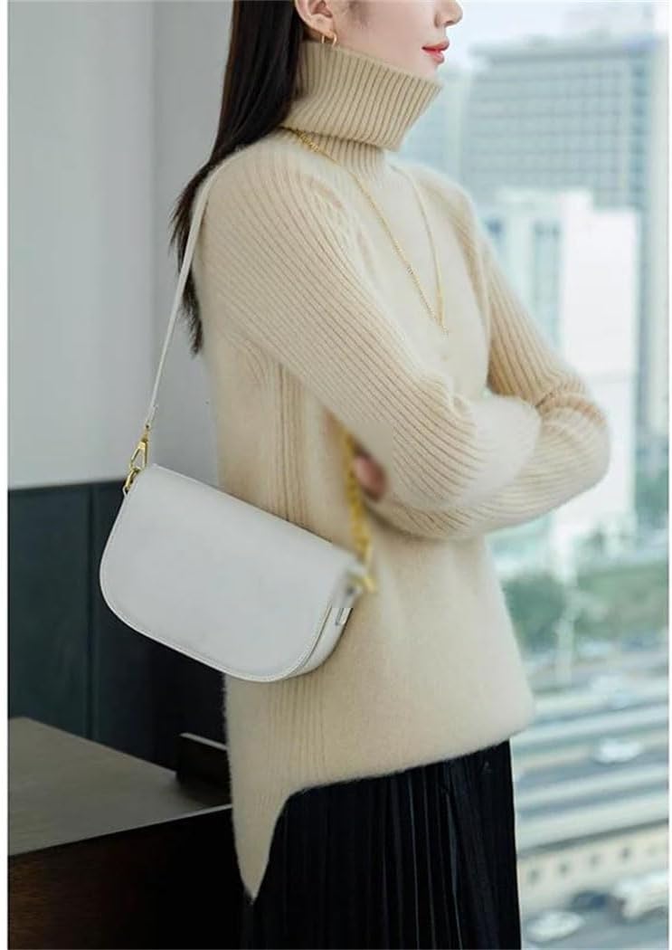 Women's 100% Wool Knitted Sweater Turtleneck Long Sleeve Soft Pullover Winter Basic Thickening Thermal Tops