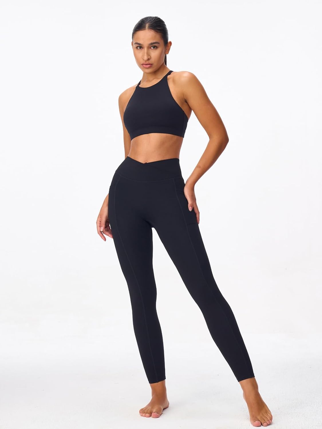 High Neck Cross Back Sports Bra for Women Light Support Yoga Bralette Thin Strap Removable Pads Pilates Workout Top - Image 7