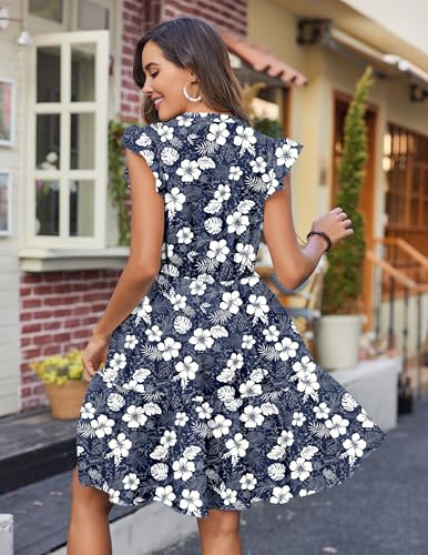 Image of HOTOUCH Women Printed Dress for Summer Short Ruffle Sleeve Dress Tiered Mini Dress with Pockets