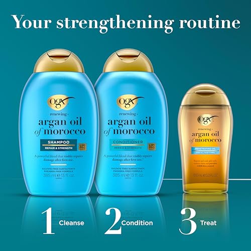 OGX Renewing + Argan Oil of Morocco, Cold-Pressed Argan Oil for Hair Penetrating Treatment & Shine, Moisturizing & Strengthening Silky Oil for All Hair Types, Paraben & Sulfate Free, 3.3 fl oz