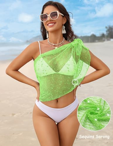 Image of Ekouaer Sarong Wraps for Women Beach Cover Up Short Crochet Coverup Skirts | Sequin Sparkly Sarong Wrap Skirt, Beach Coverup Sarong, Various Ways to Wear, For Swimming, Beach, Vacation, Sea, and Pool
