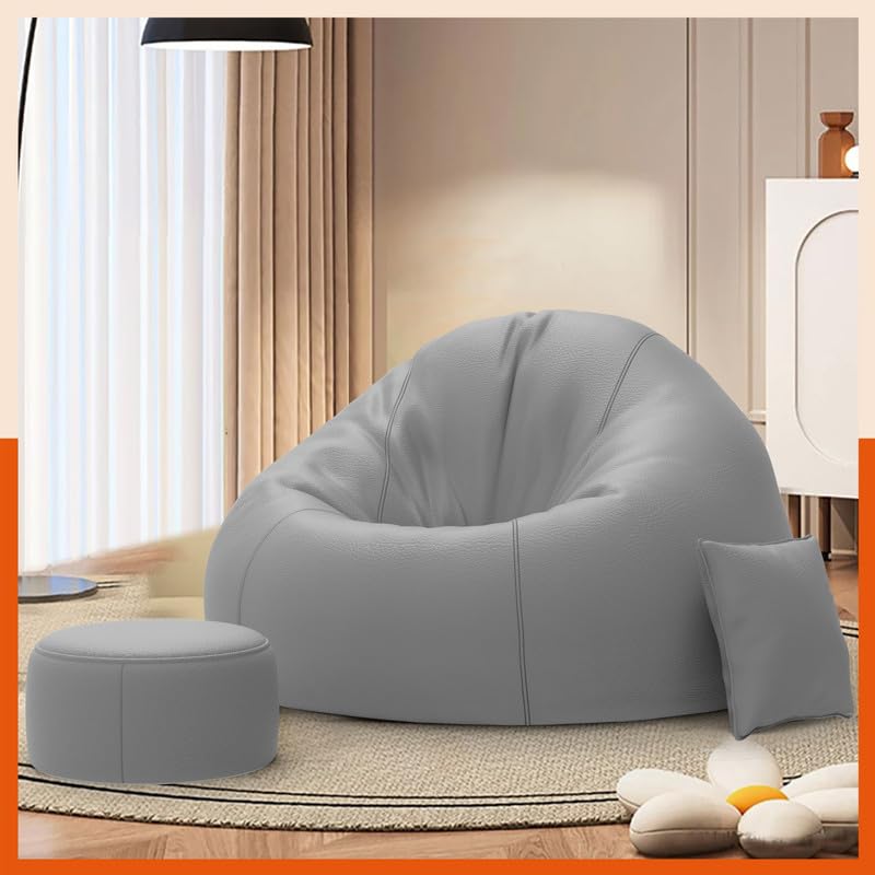 Image of Biggie Bean Bag with Beans Filled 4XL Luxura Elite Bean Bag Sofa with Free Cushion and Footrest - Official : ChillNest Bean Bag Combo (Matching Color : Regular, Light-Grey)