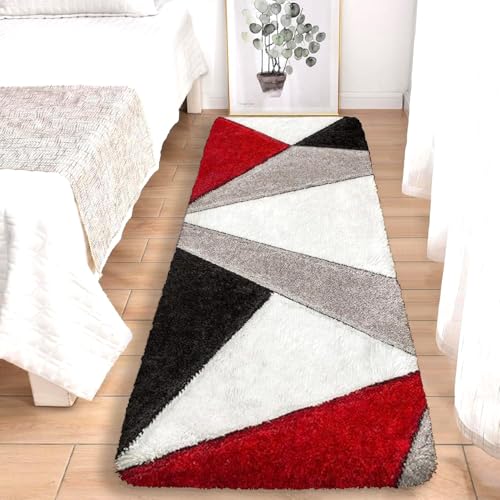 Image of 2x4 feet Soft Runner Rug for Living Room and Bedroom, Modern Indoor Floor Carpet with Non-Slip Backing, Comfortable Decorative Home Decor Rug, Easy Clean & Durable- (3D Red T, Rectangular)