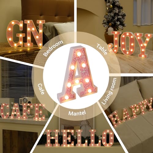 Image of LED Letter Lights Pink Glitter Marquee Letters Light Up Alphabet Letters Sign Battery Powered for Home Party Decoration Night Bar Wedding Birthday Christmas Lamp Girls Gift - Number 9