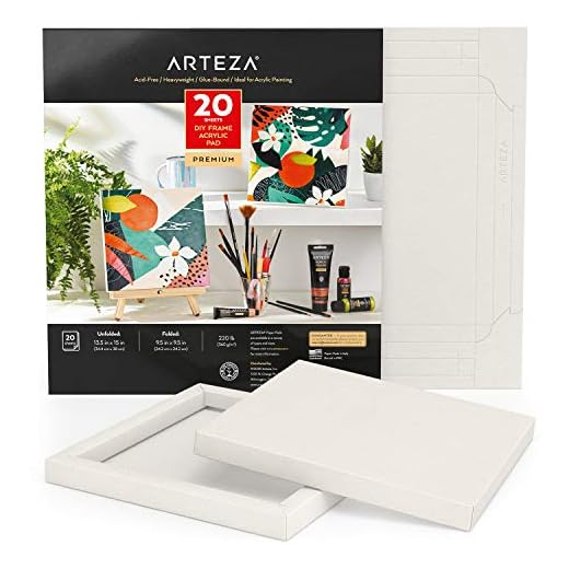 Arteza Papel de lienzo para pintar acrílicos, con marco, (24,2 x 24,2 cm), 20 hojas de 360 GSM sin ácidos, bloc encolado, papel de pulpa de madera, lienzos para pintar con diversos medios mixtos