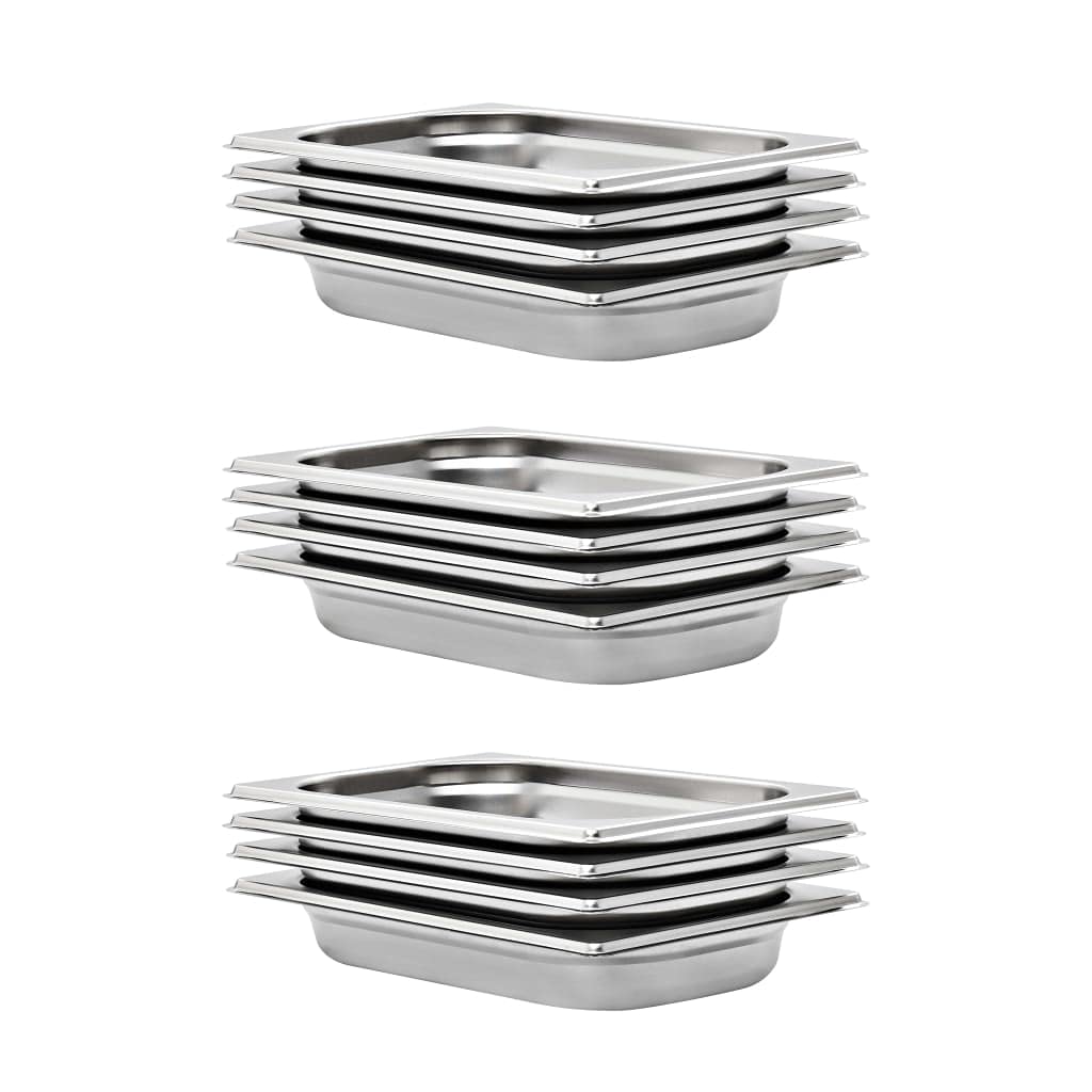 Vidaxl 12X Gastronorm Containers Gn 1/4 40Mm Stainless Steel Stackable Tray