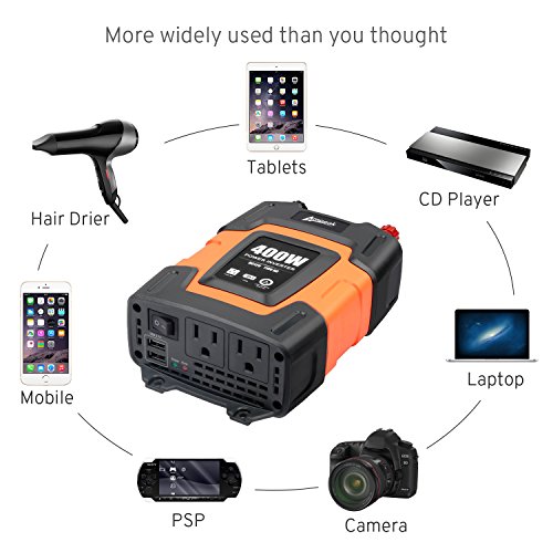 Ampeak 400W Power Inverter DC 12V to 110V AC Car Inverter with 3.1A Dual USB Converter