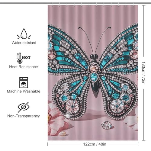 Rideau de douche en tissu à strass motif papillon chic et moderne - 3