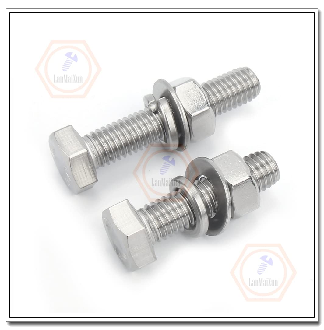 2set M12×90mm 304 Stainless Steel hex Head Cap Screws,Flat Washer, Spring Washer, hex Nuts Combination