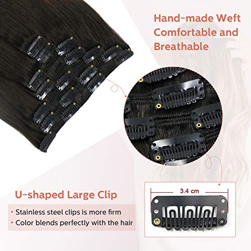 Clip In Hair Extensions Human Hair Ombre Hair Natural Black Fading to Medium Brown Brazilian Hair 120g 7pcs Per Set Remy Hair Full Head Silky Straight Human Hair Clip In Extensions(22 Inch #1BT4)