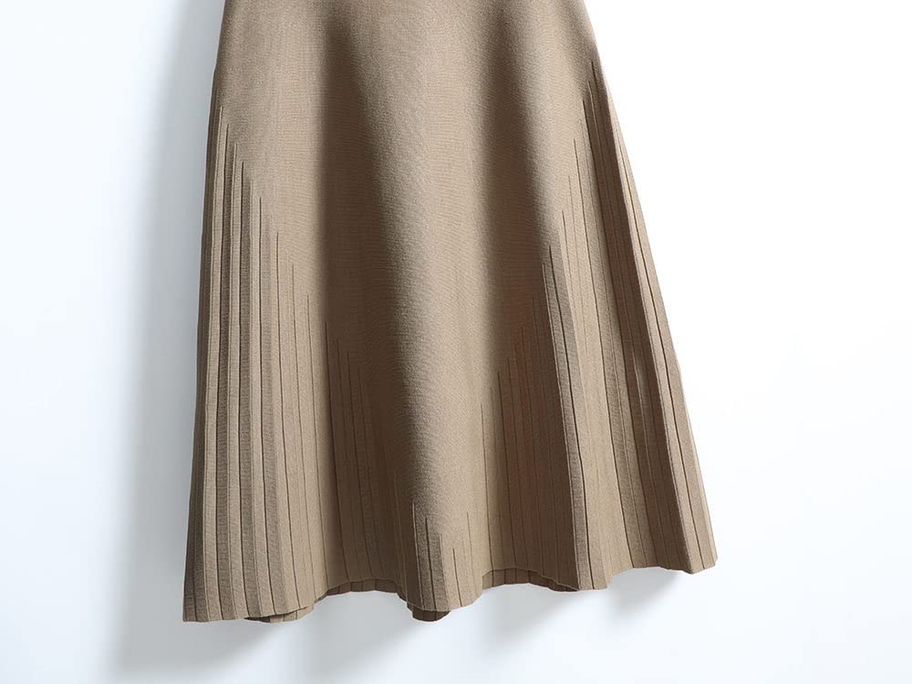 Rock Damen,Damen-Midirock, Hellbraun, Elastisch, Mit Hoher Taille, Gestrickter Faltenrock, Hüftumwickelt, A-Linie, Gerafft, Einfach, Herbst, Winter, Lange Röcke Für Mädchen, Damen