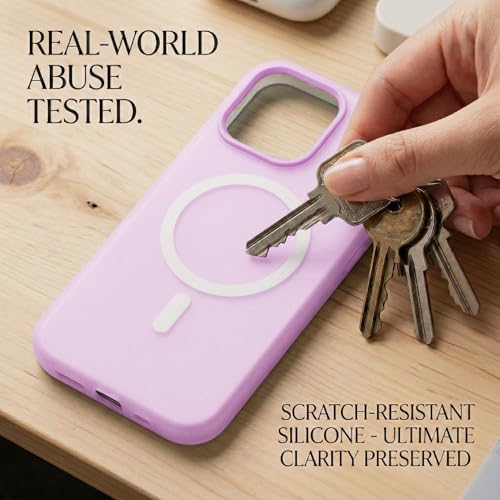 Image of amazon basics Luxury MagSafe Compatible Magnetic Case for iPhone 15 | Soft Touch Matte Pastel Finish | Shockproof Back Cover with Camera Protection (Purple)