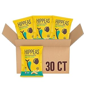 Hippeas Chickpea Puffs, Vegan White Cheddar, 0.8 Ounce (Pack of 30), 3g Protein, 2g Fiber, Vegan, Gluten-Free, Crunchy, Plant Protein Snacks