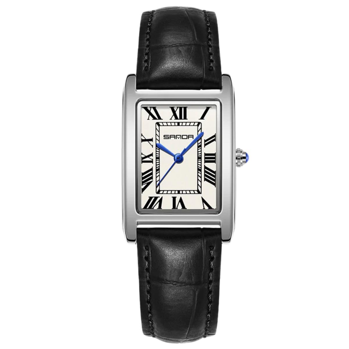 poshi Sanda Premium White Square Glass Dial Watch | 200mm Black Leather Strap Quartz Watch for Men-picture-54
