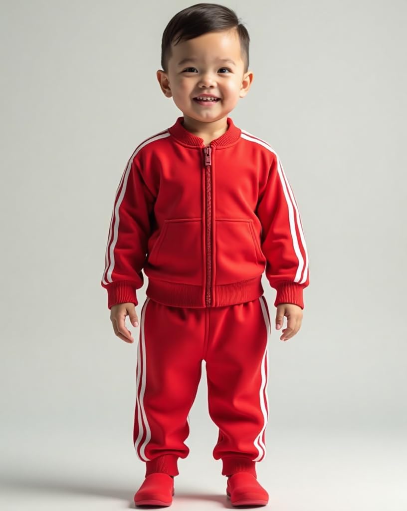 Kwikk Traders Baby Boy's Sweatsuit Casual 2 Piece Outfits Color Block Round Neck and Jogger Pants Set Casual Tracksuit Long Sleeve Sweatsuit +Pants Outfit Set (Red, 1-2 Year) 3