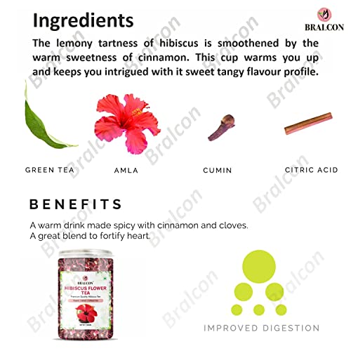 Image of BRALCON Hibiscus Flower Tea 100g | Premium Dried Whole Leaf Infusion | 100% Natural Herbal for Iced Drinks & Cocktails | Pure Floral Botanical