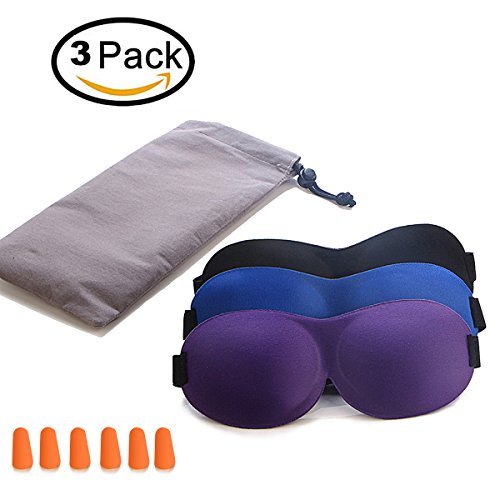 Sleep Mask, Wellvo 3 Pack 3D Contoured Sleeping Mask Set Natural Eye Cover Blindfold for Women Men Comfort Deep Eye Masks with Adjustable Strap Best Lightweight Night Eyeshade Blinder Travel Airplane