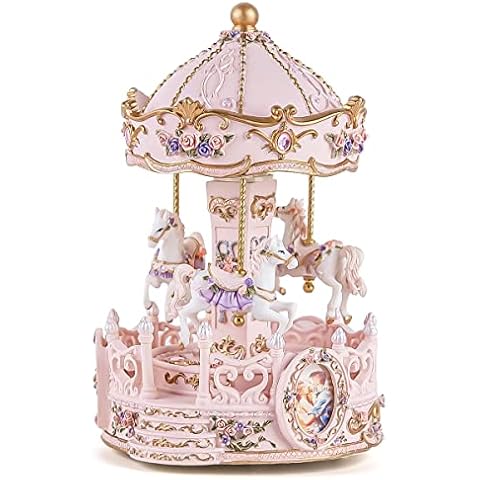 Mr.Winder Music Box Carousel, 9-inch Rotating Musical Horse Collectable Figurine, Home Decorative Showpiece Ornament, with Dual Tune Cover