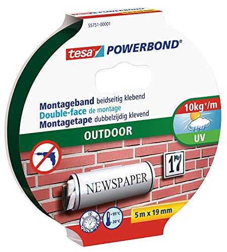 tesa Powerbond double-sided mounting tape for outdoor use 3 x 5 m (5 m: 19 mm), white, 3x 5m:19mm - Image 2