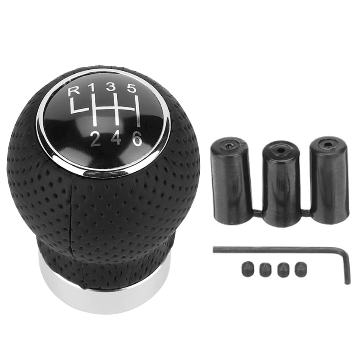 Car Shift Knob, 6 Speed Car Transmission Shift Head, Black Leather ShiftHandle, Universal Shifter Knob Lever Kit, Automatic or Manual Transmission Gear ShifKnob (Black 6-Stop R, Round)